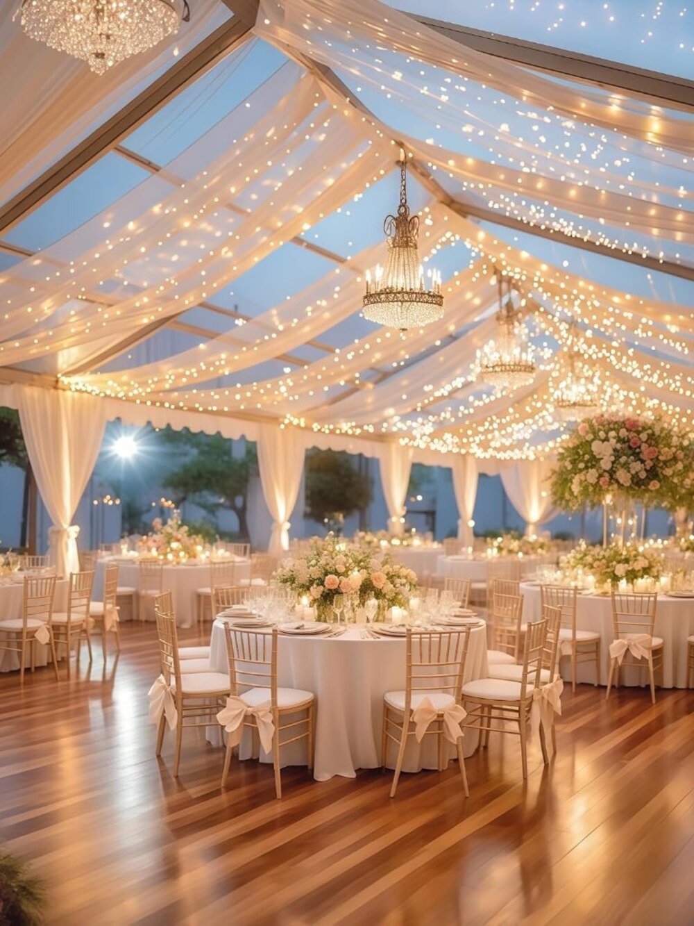 6 Panels Deep Champagne Ceiling Curtains with Lights for Weddings - 5ftx10ft Wri